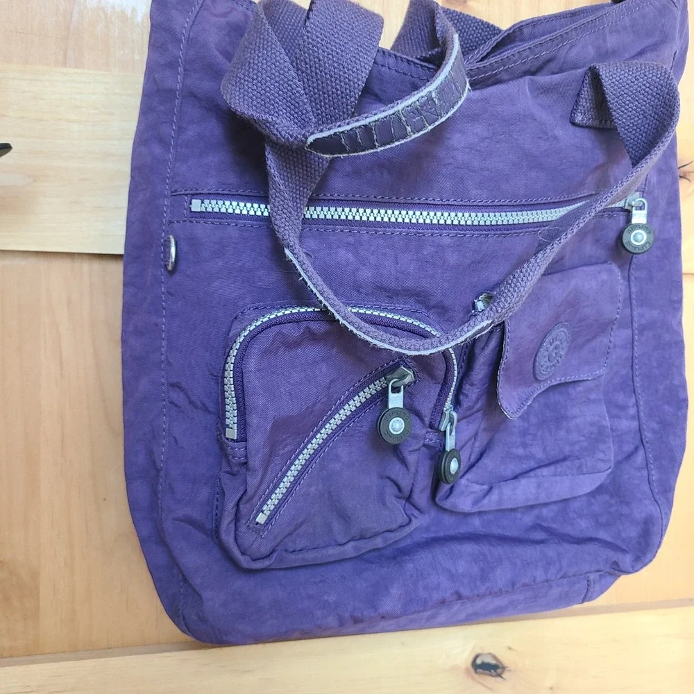 Kipling Purple Messenger Crossbody Shoulder Bag Monkey Violet Nylon Purse Travel